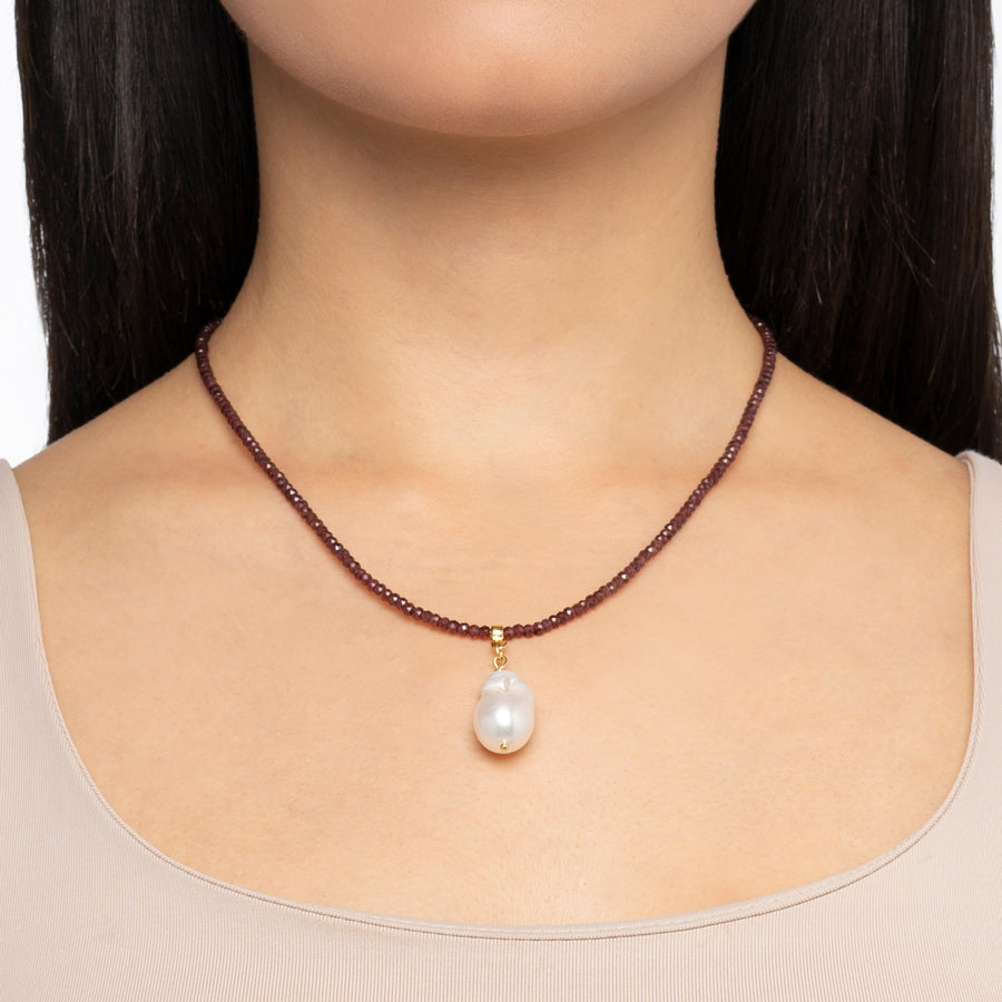 Garnet Beaded Baroque Pearl Necklace
