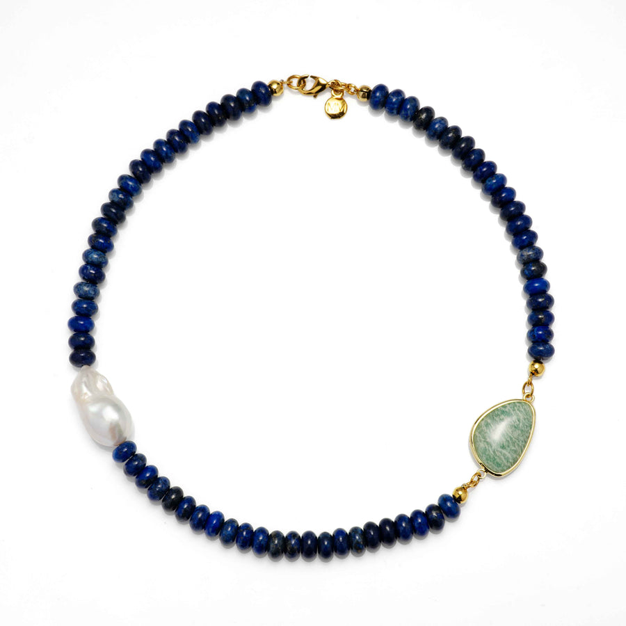 Pearl and Stone Necklace in Lapis Lazuli