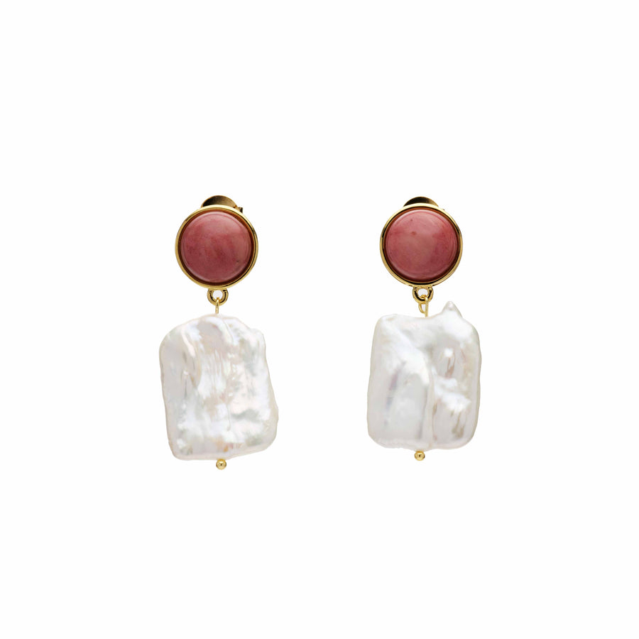 Stone Pearl Earrings in Cherry Quartz