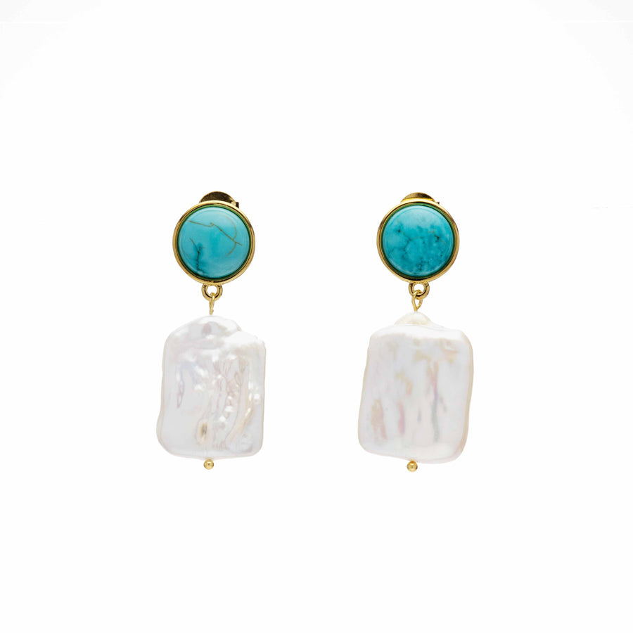 Stone Pearl Earrings in Turquoise