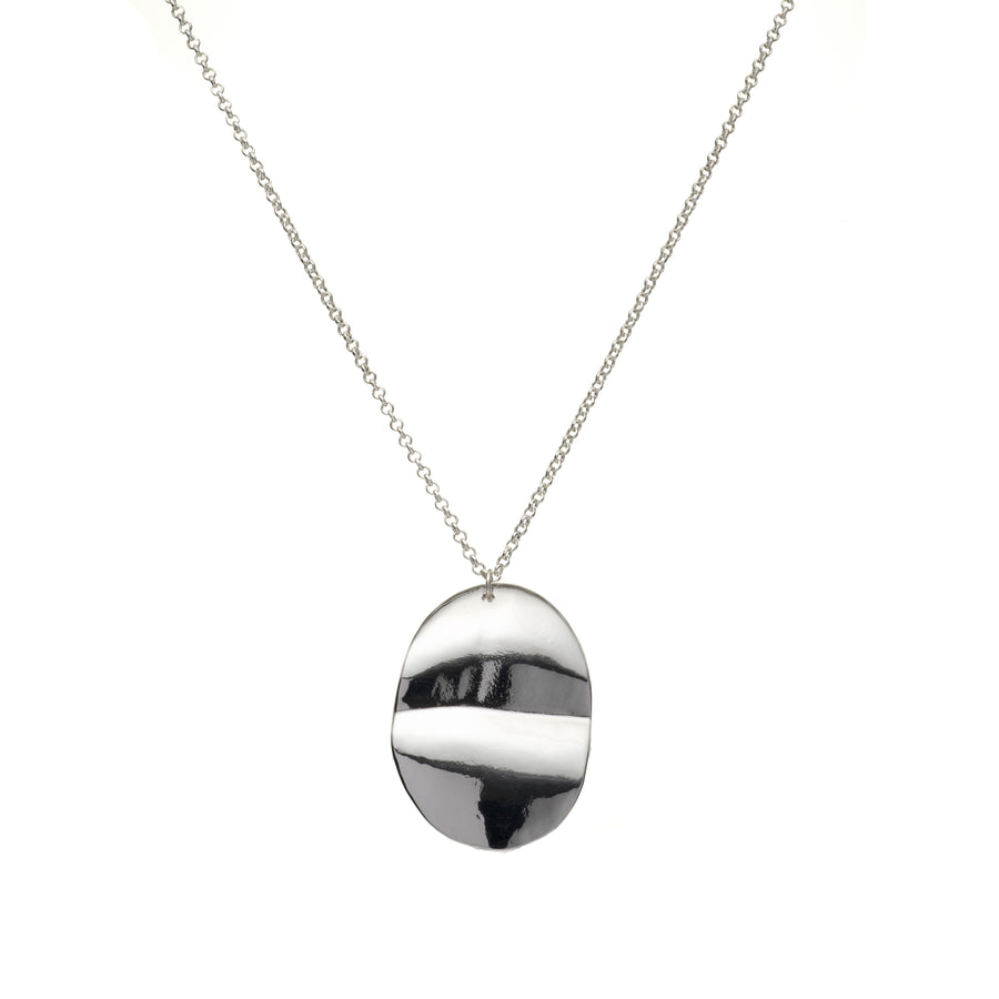 Silver Flat Oval Pendant Necklace