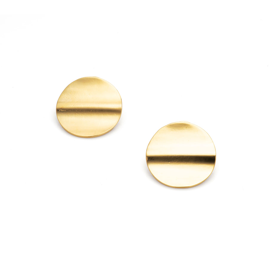 Gold Flat Circle Statement Earrings