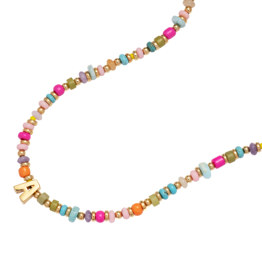 Multi Stone Beaded Initial Necklace