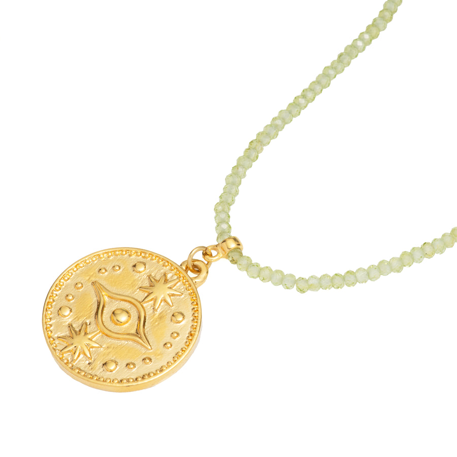 Peridot Beaded Coin Necklace