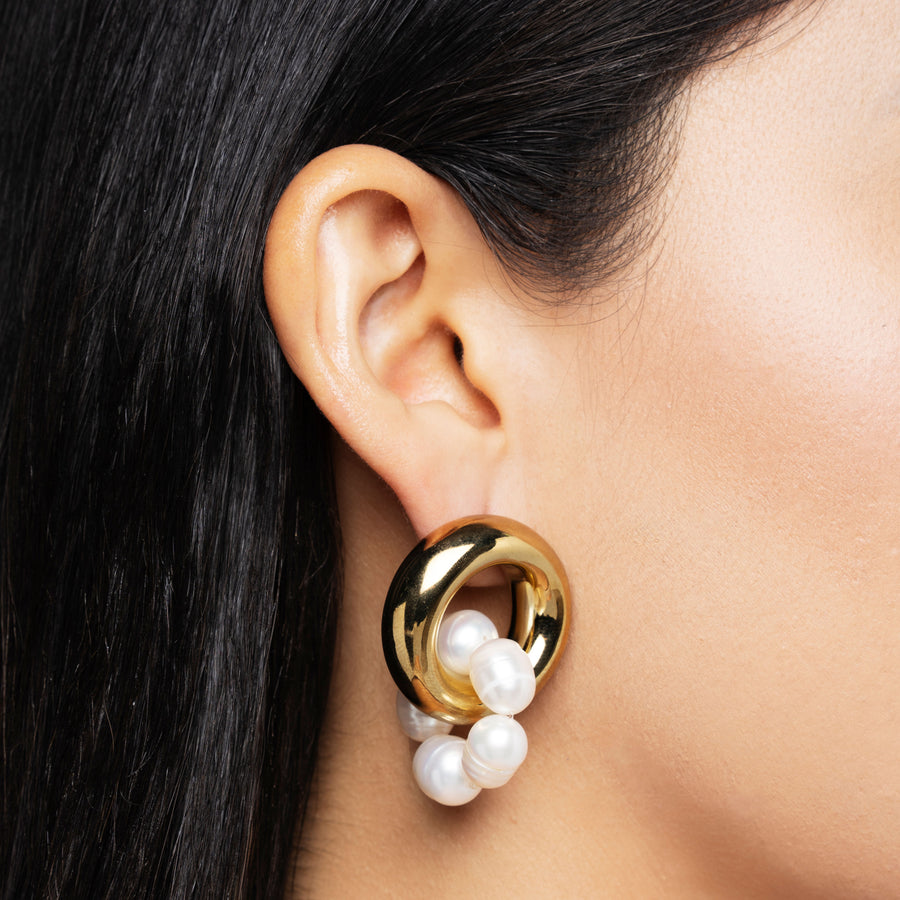 Bold Gold and Pearl Earrings