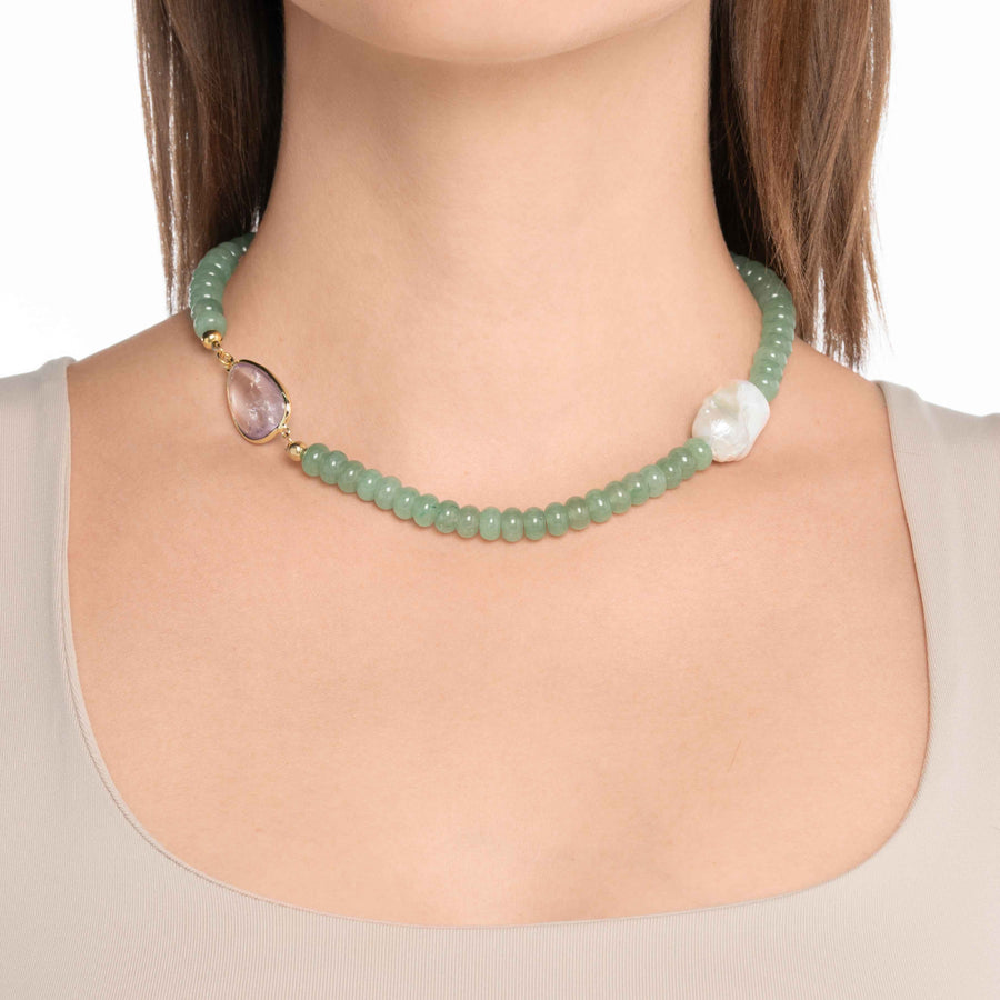 Pearl and Stone Necklace in Aventurine