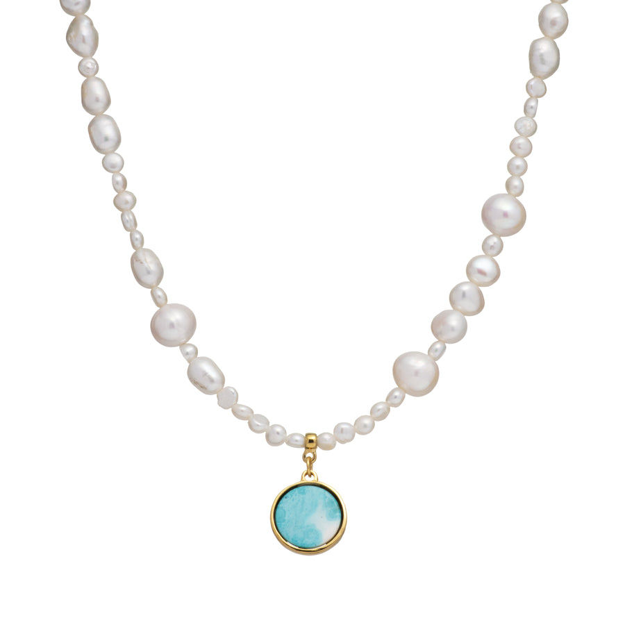 Pearl Necklace With Turquoise Charm