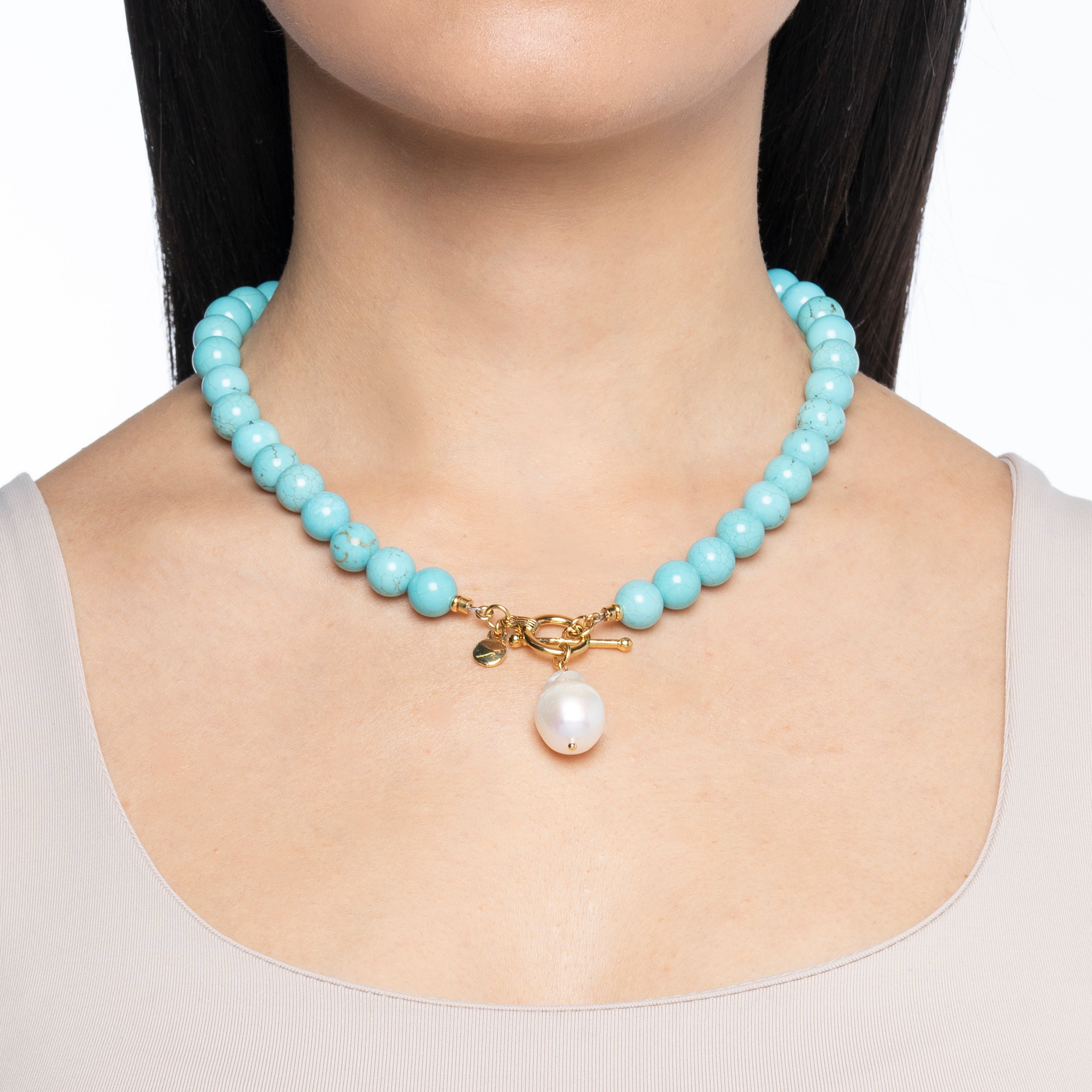 Turquoise Beaded Necklace with Baroque Pearl – MAYAMAR