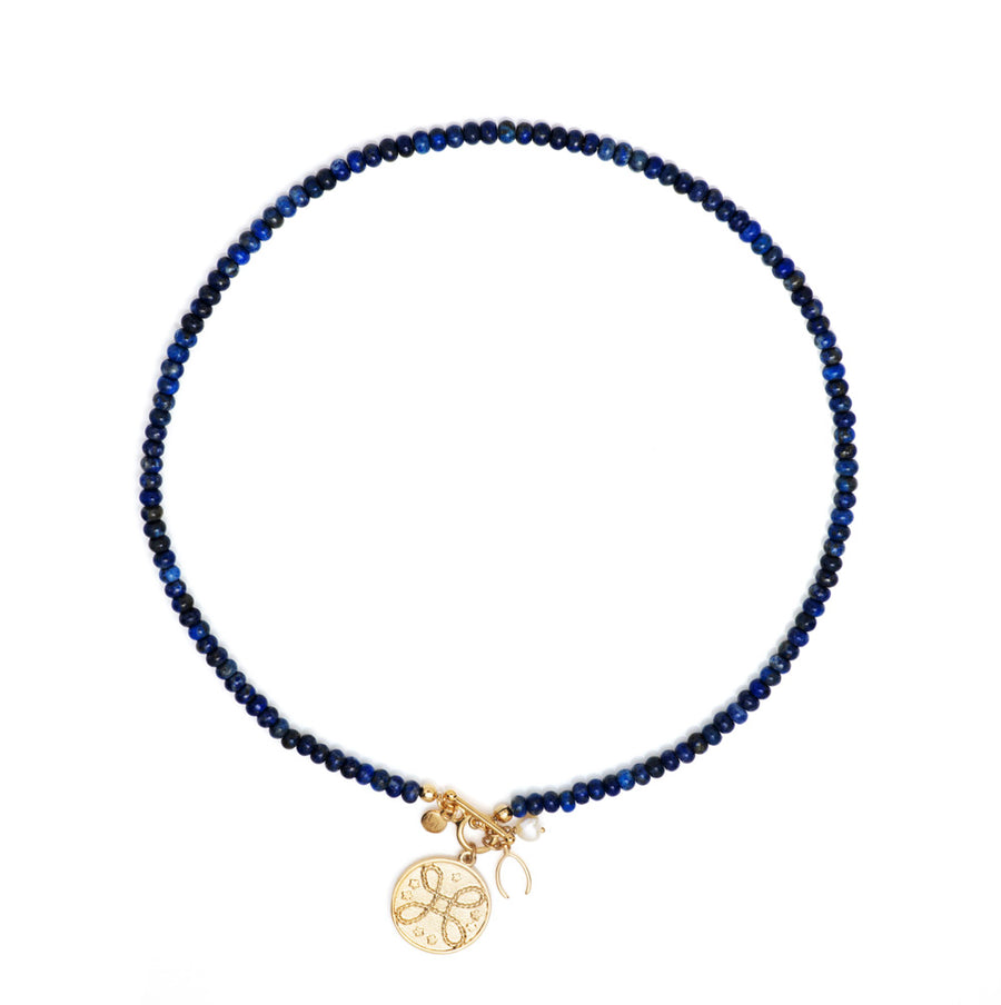 Lapis Beaded Lucky Charm Pendant Necklace