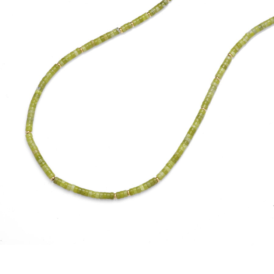 Green Jade Beaded Flower Pendant Necklace