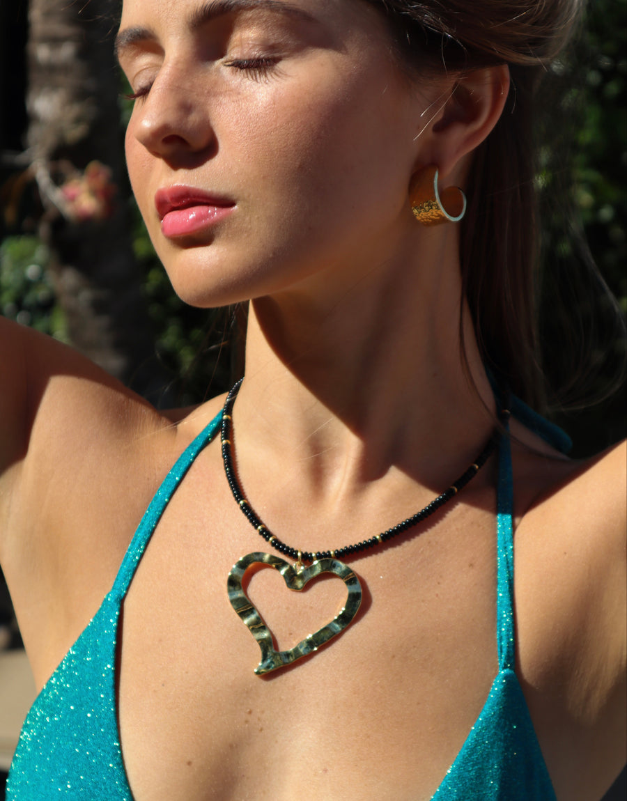 Onyx Beaded Heart Necklace