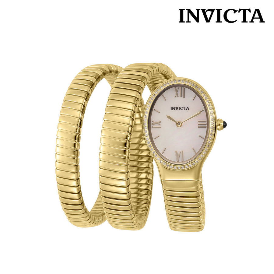 Invicta Gold Wrap Watch with Mother of Pearl Dial & Diamond Bezel by MAYAMAR