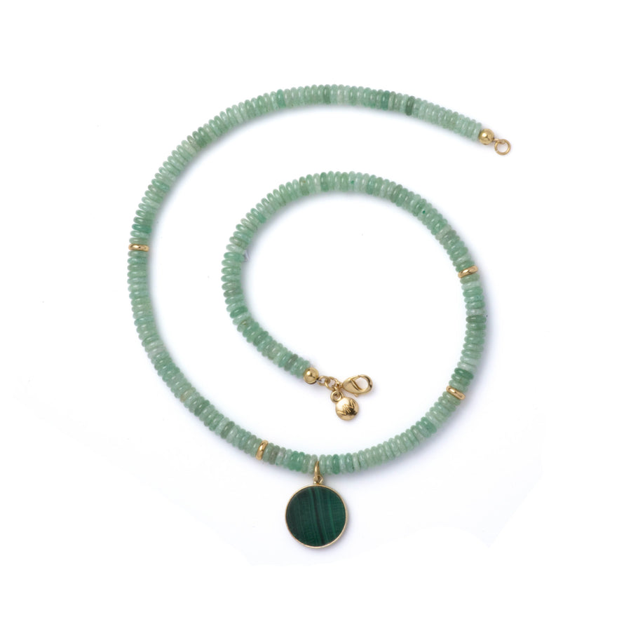 Beaded Jade Malachite Pendant Necklace