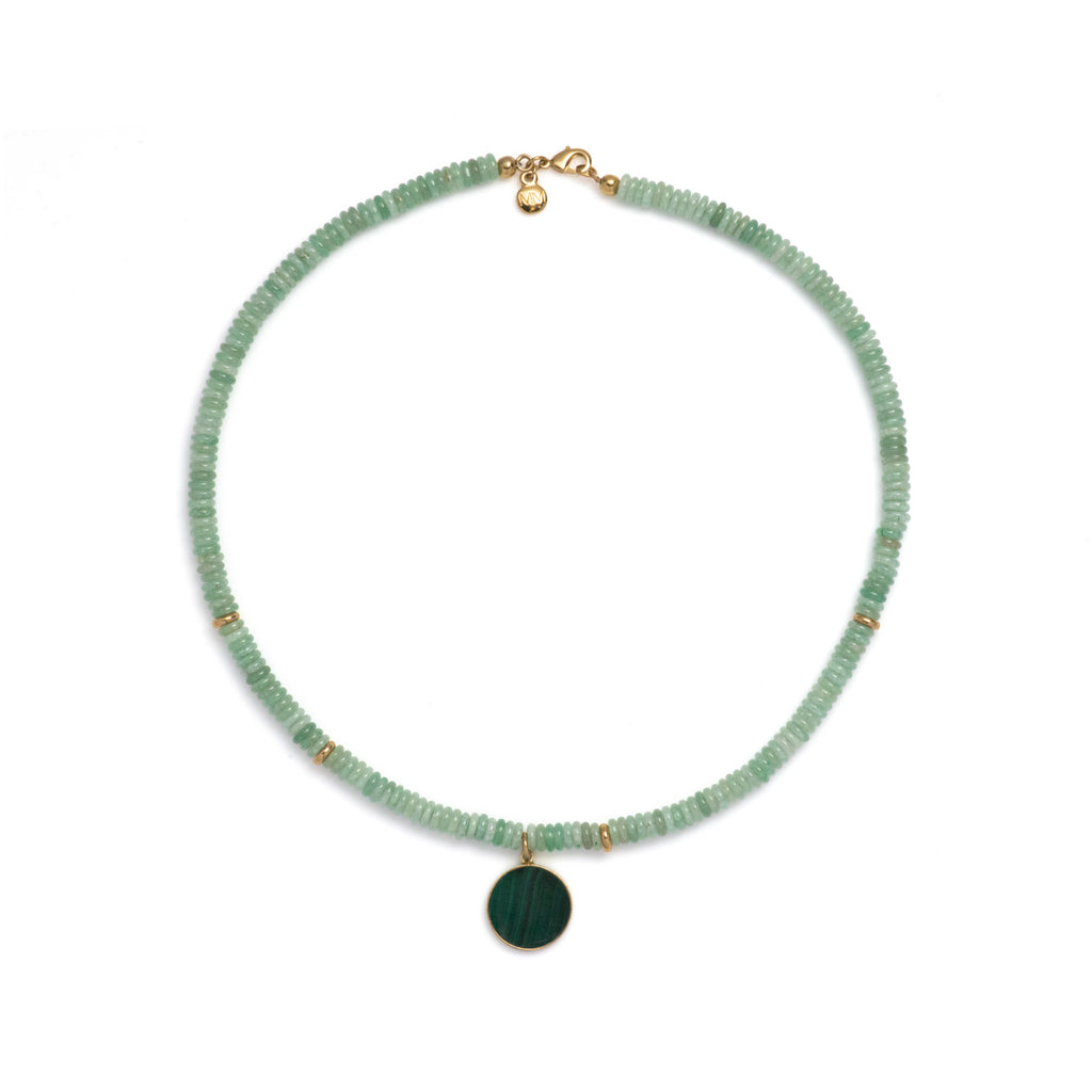 Beaded Jade Malachite Pendant Necklace