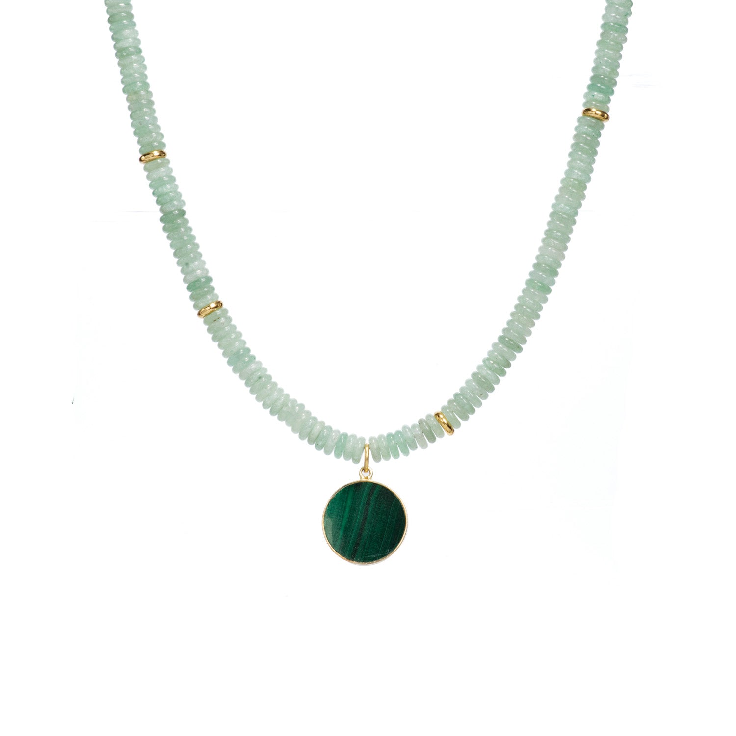 Beaded Jade Malachite Pendant Necklace