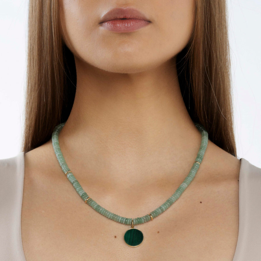 Beaded Jade Malachite Pendant Necklace