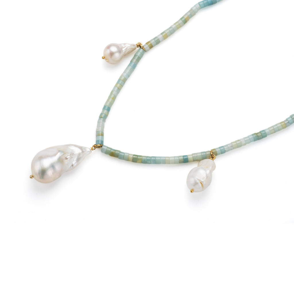 Beaded Triple Baroque Pearl Necklace