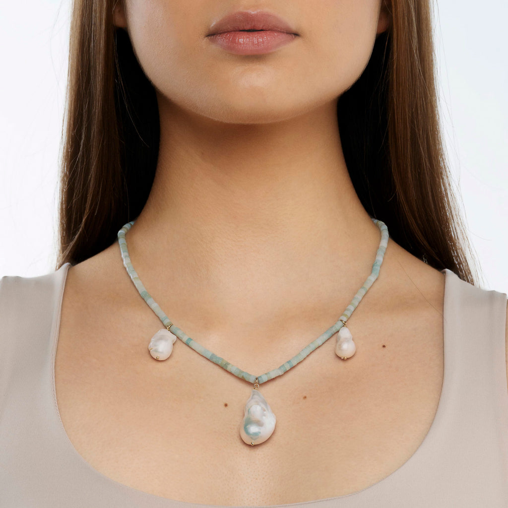 Beaded Triple Baroque Pearl Necklace