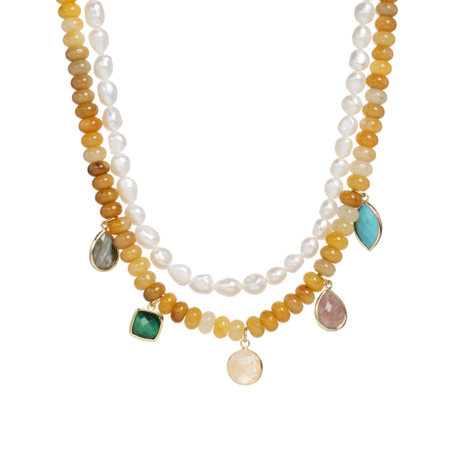 Double Pearl Beaded Charm Necklace