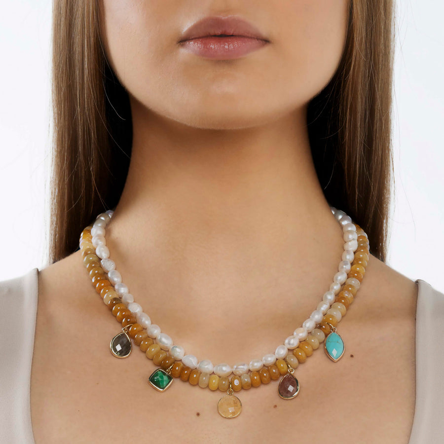 Double Pearl Beaded Charm Necklace