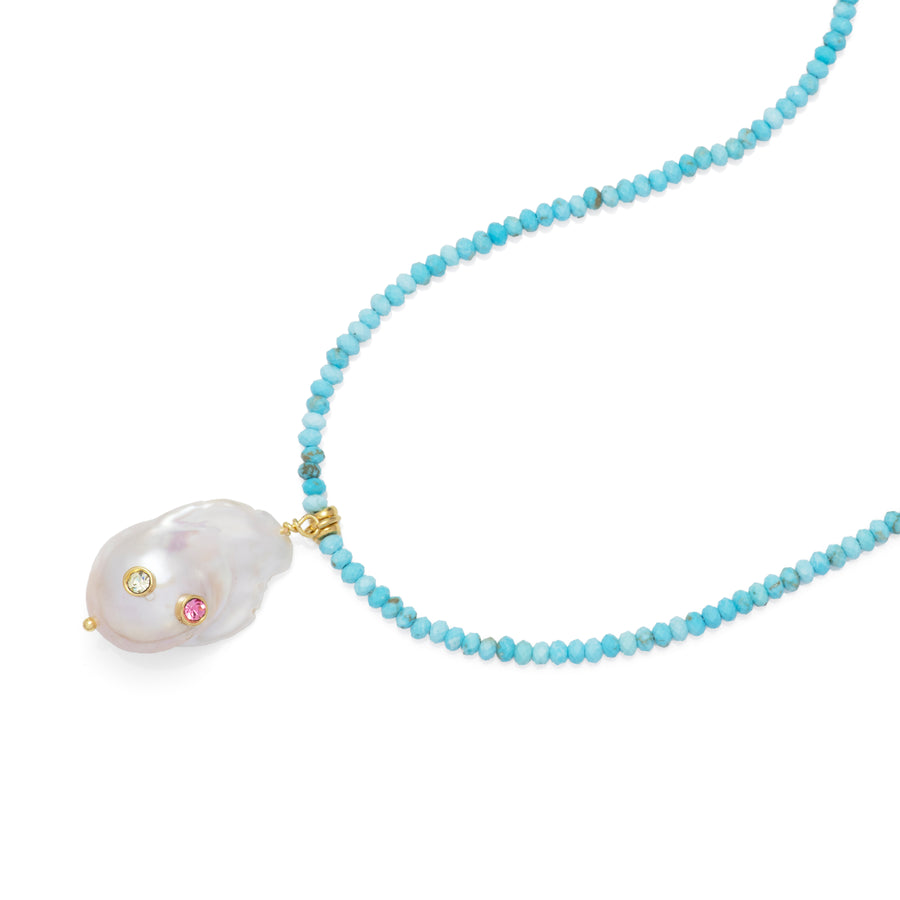 Embellished Baroque Pearl Necklace with Turquoise Beads