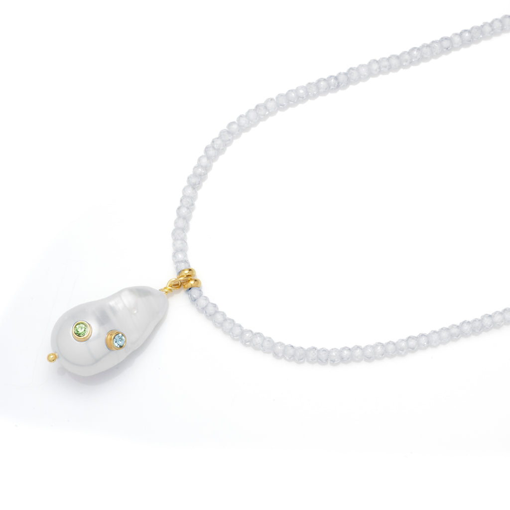 Embellished Baroque Pearl Necklace with White Zirconia Beads
