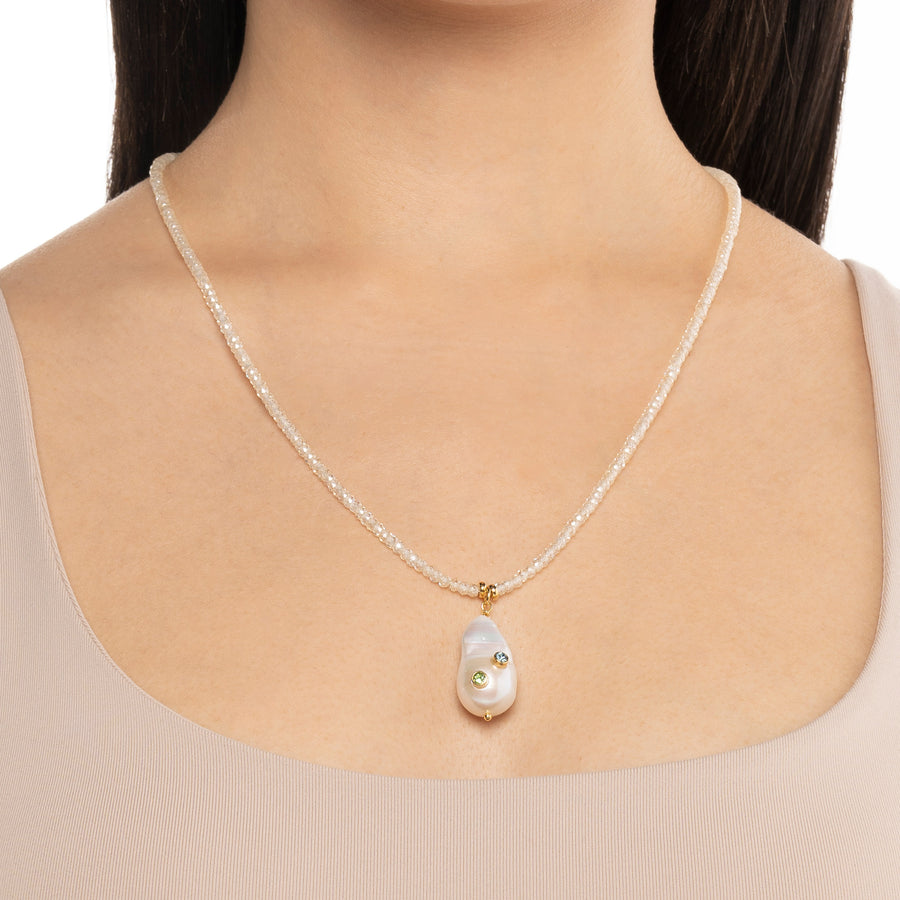 Embellished Baroque Pearl Necklace with White Zirconia Beads