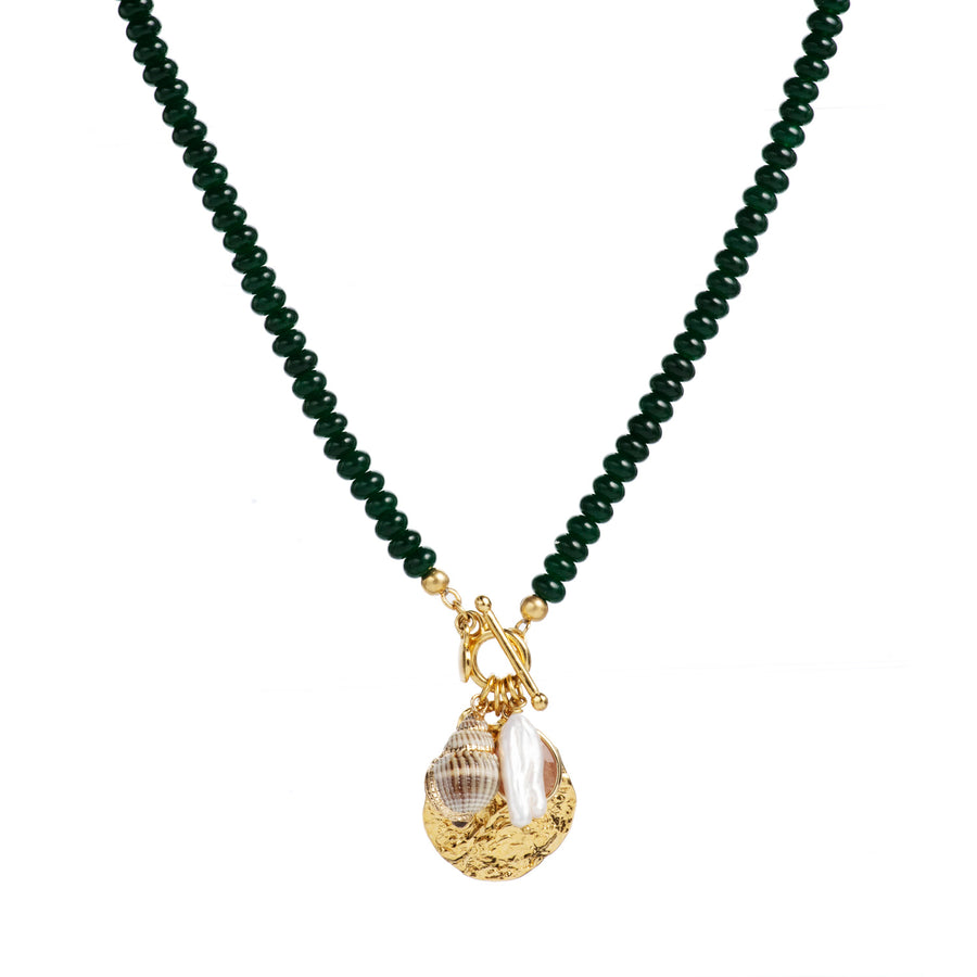 Green Jade Beaded Charm Necklace