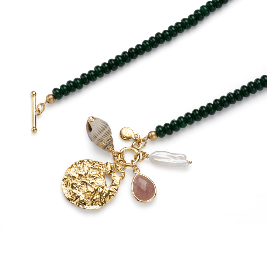 Green Jade Beaded Charm Necklace