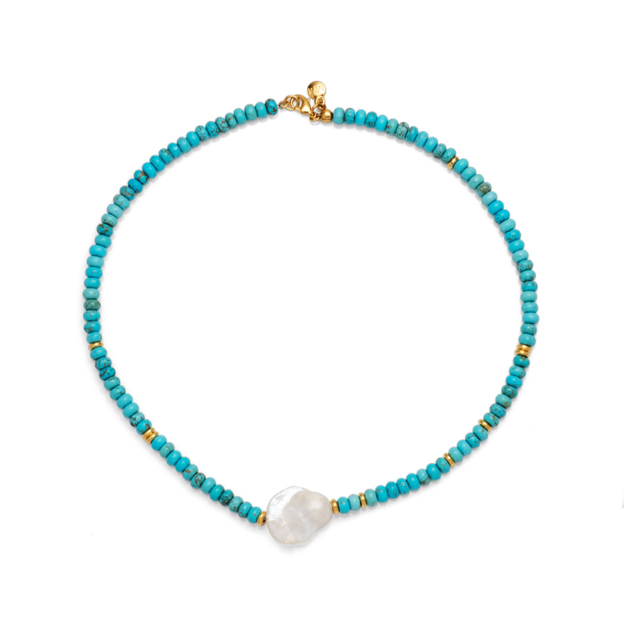 Turquoise Beaded Baroque Pearl Necklace