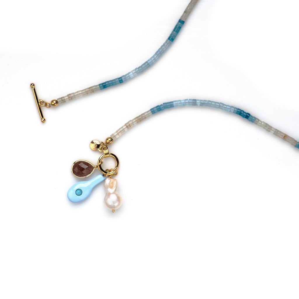 Multi Stone Beaded Charm Necklace