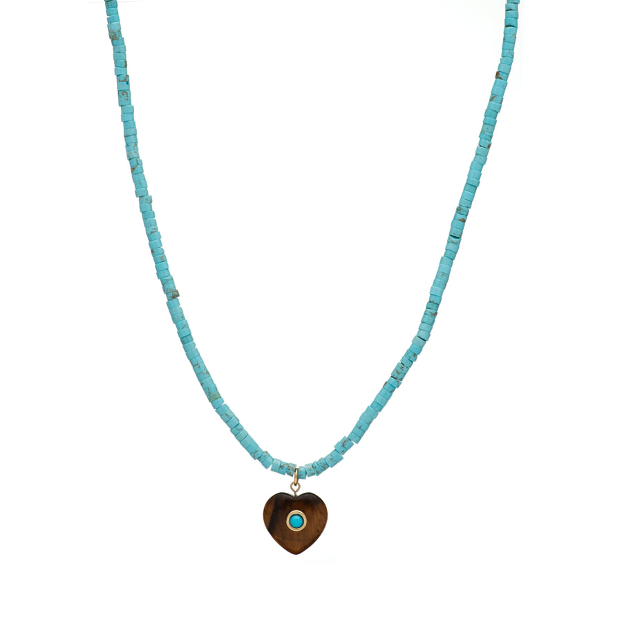 Turquoise Beaded Stone Heart Necklace