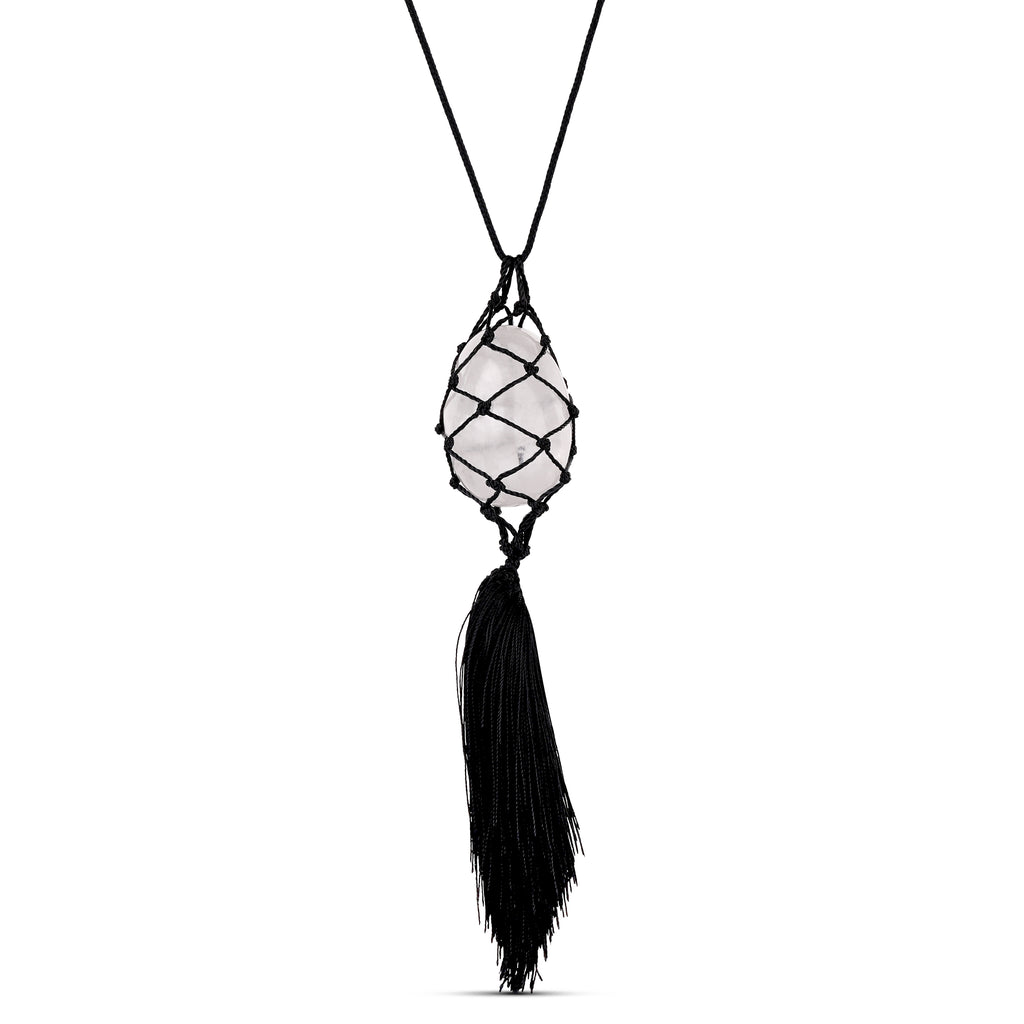 Crystal Net Tassel Necklace Black