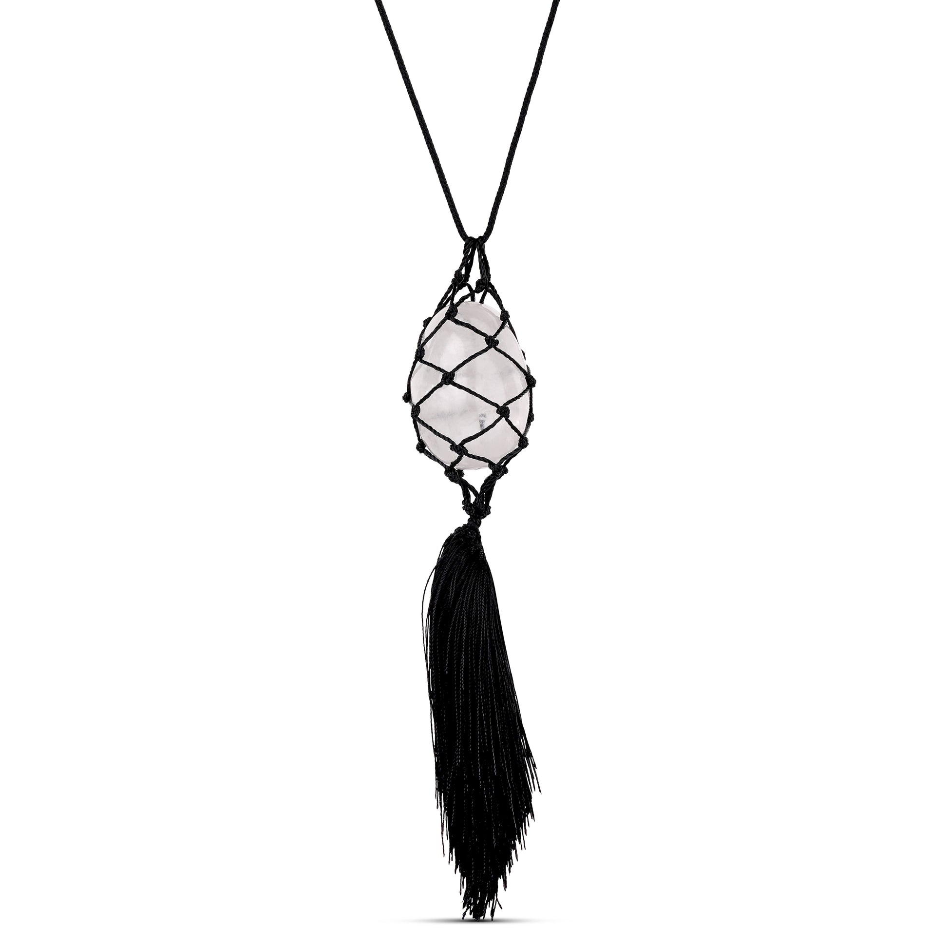 Crystal Net Tassel Necklace Black
