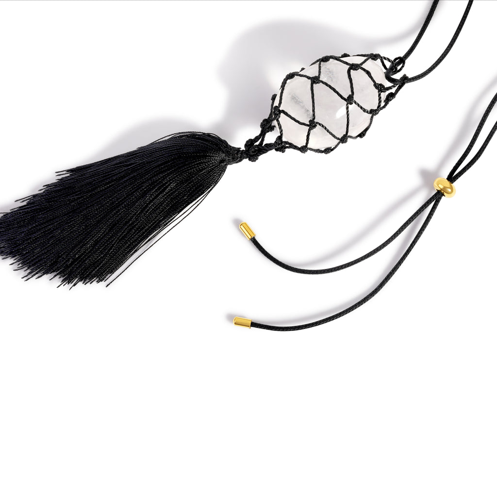 Crystal Net Tassel Necklace Black