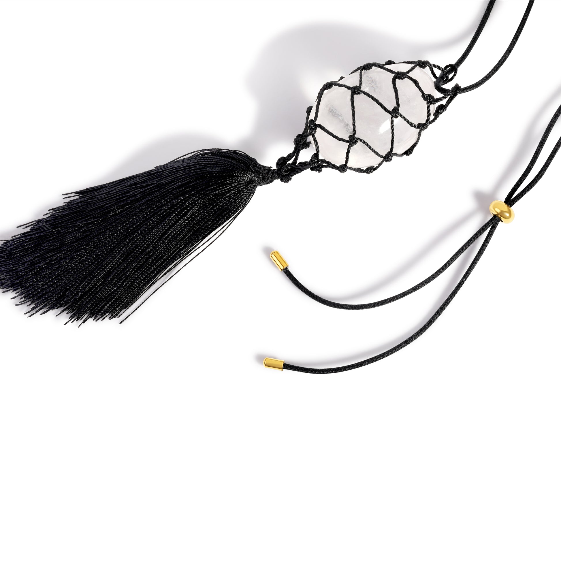 Crystal Net Tassel Necklace Black