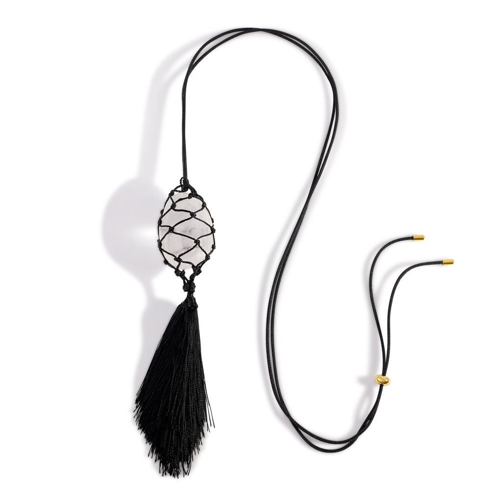 Crystal Net Tassel Necklace Black