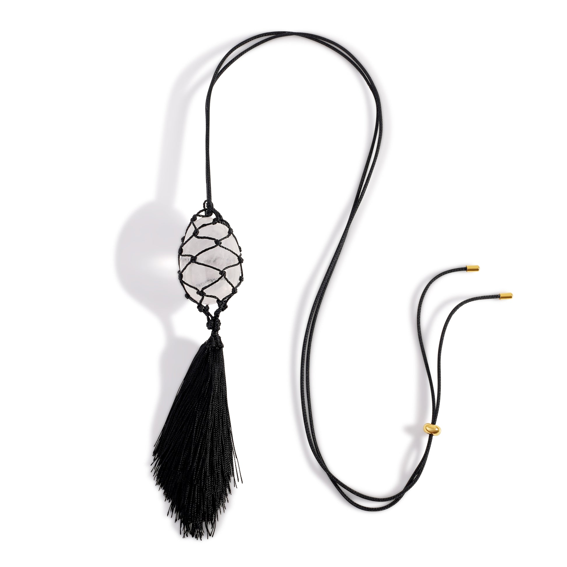 Crystal Net Tassel Necklace Black
