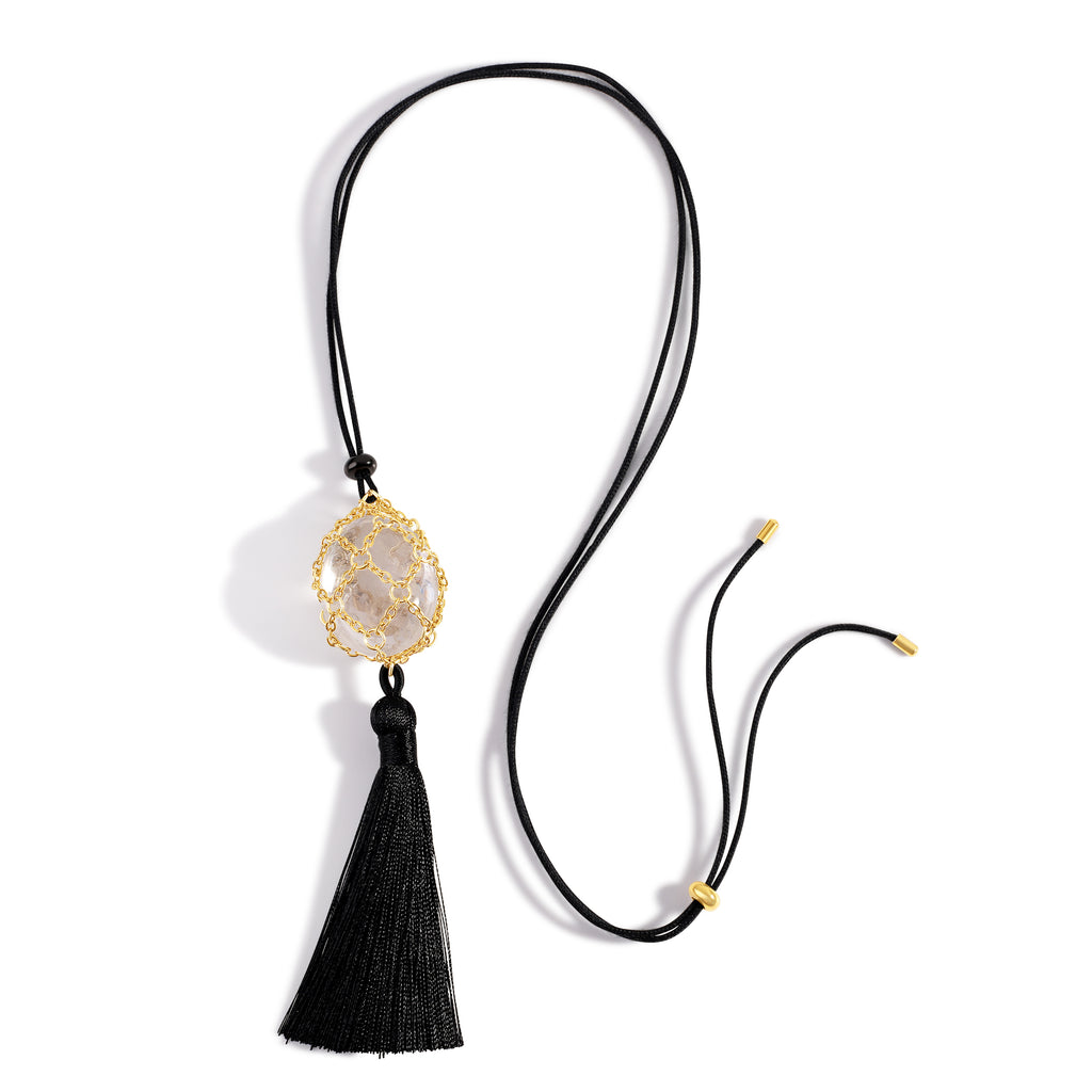 Crystal Net Tassel Necklace Gold