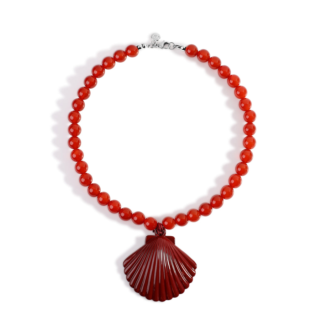 Wine Beaded Shell Necklace