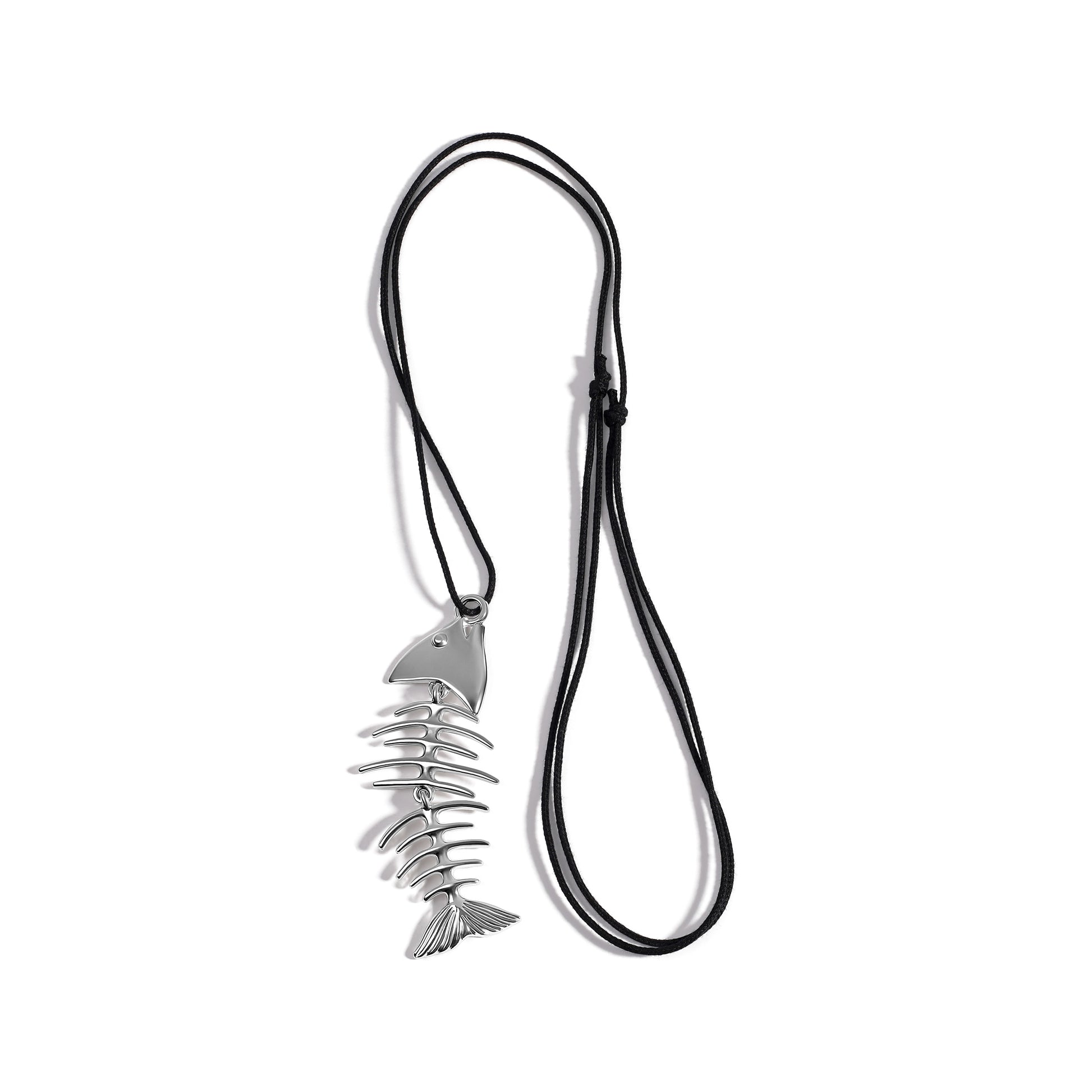 Lucky Fishbone Adjustable Necklace in Silver