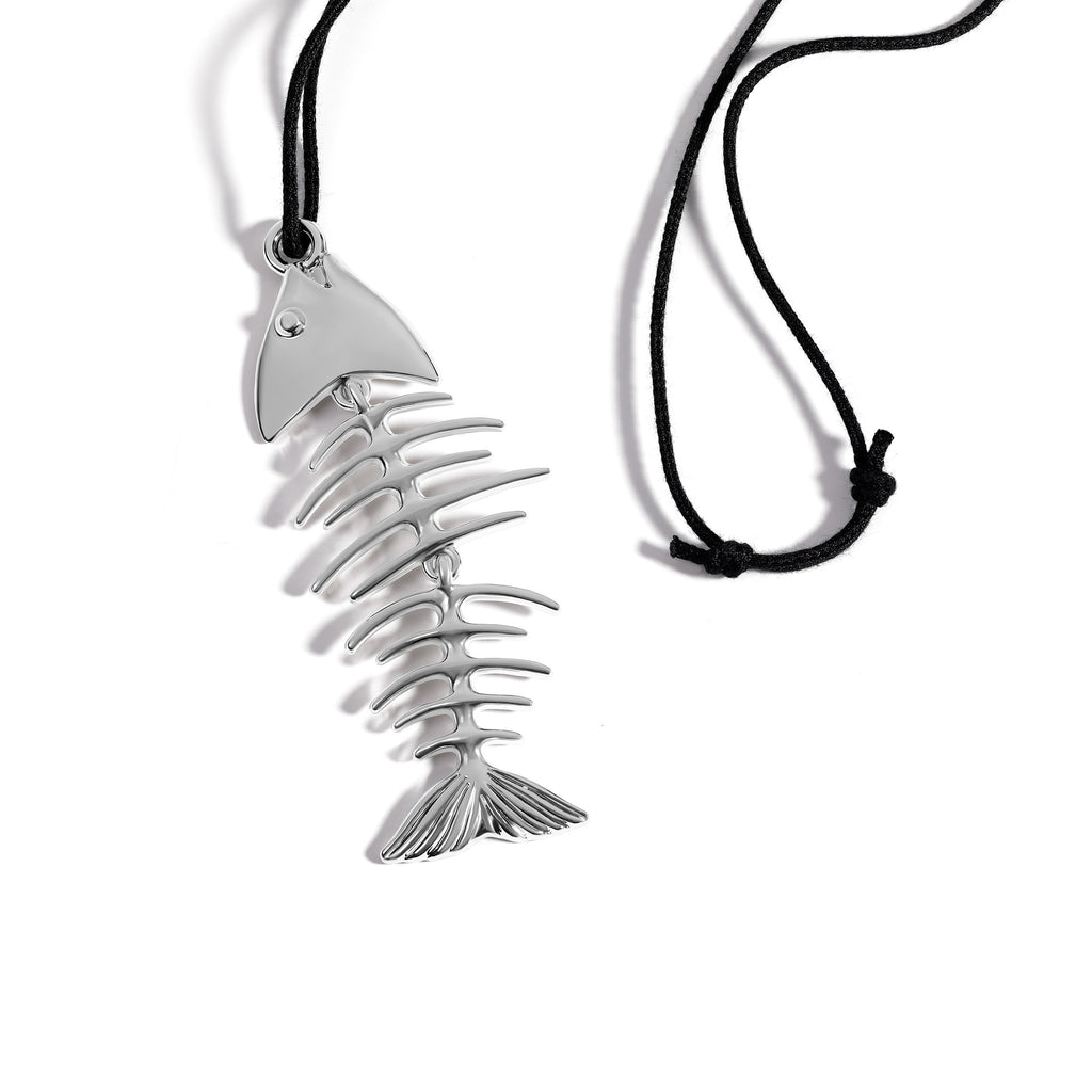 Lucky Fishbone Adjustable Necklace in Silver