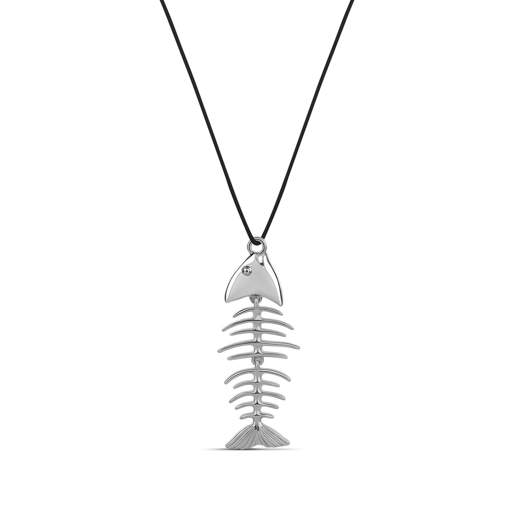Lucky Fishbone Adjustable Necklace in Silver