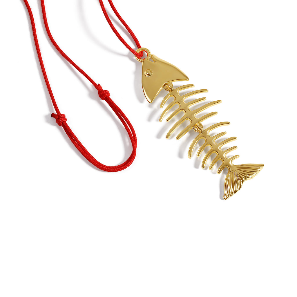 Lucky Fishbone Adjustable Necklace in Gold