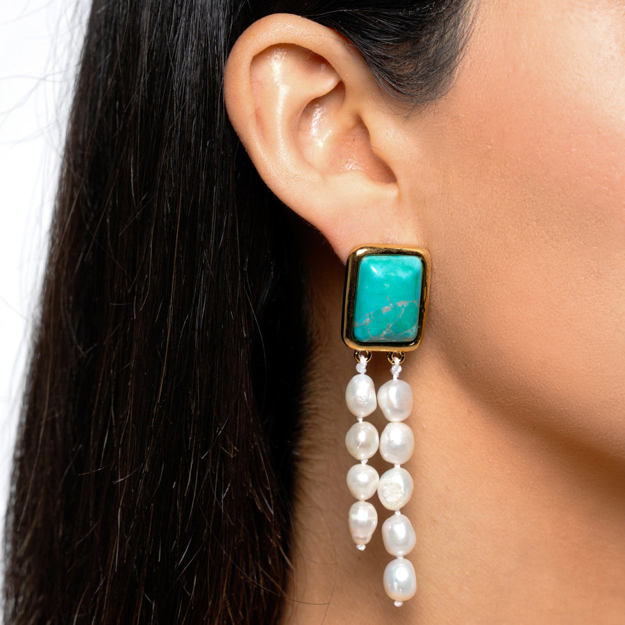 Turquoise Pearl Drop Earrings