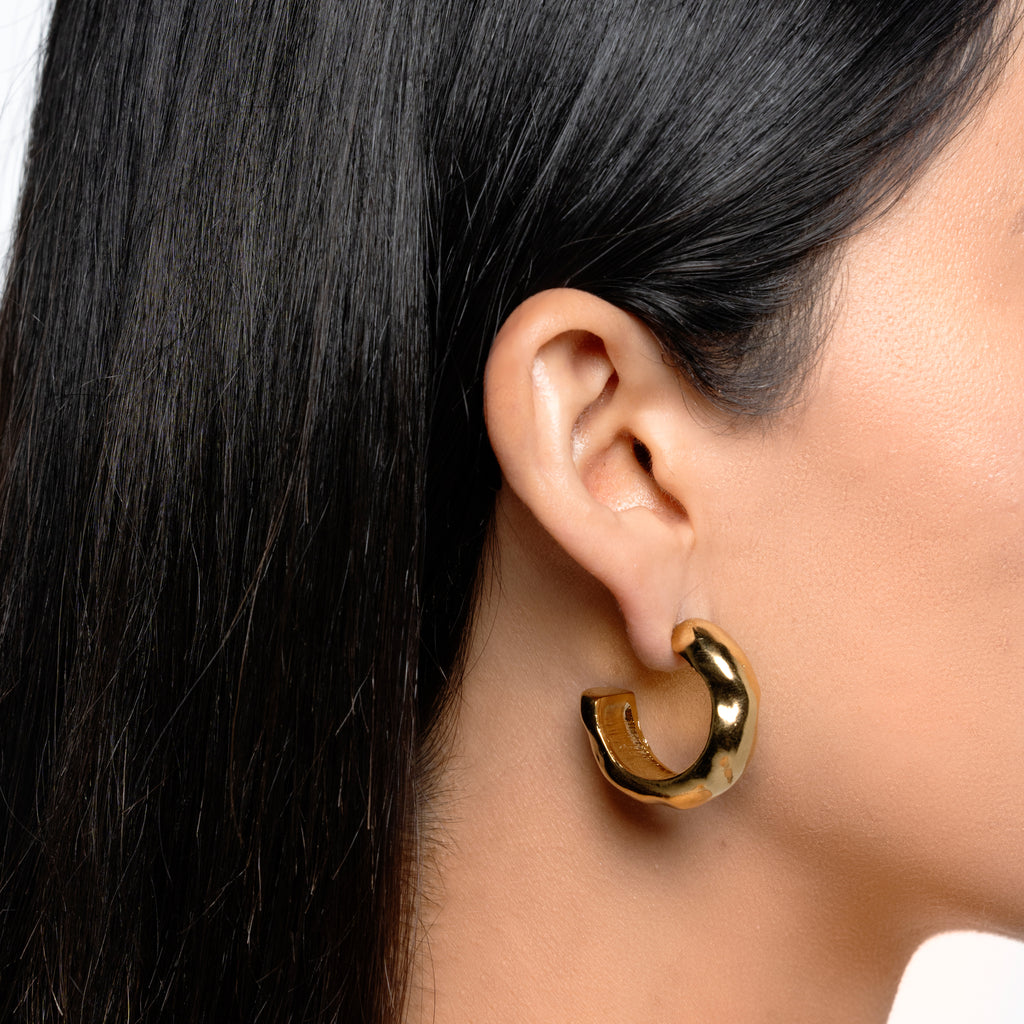 Gold Hammered Hoops