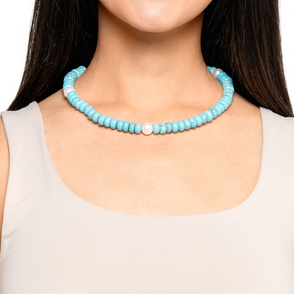 Turquoise Beaded Pearl Necklace