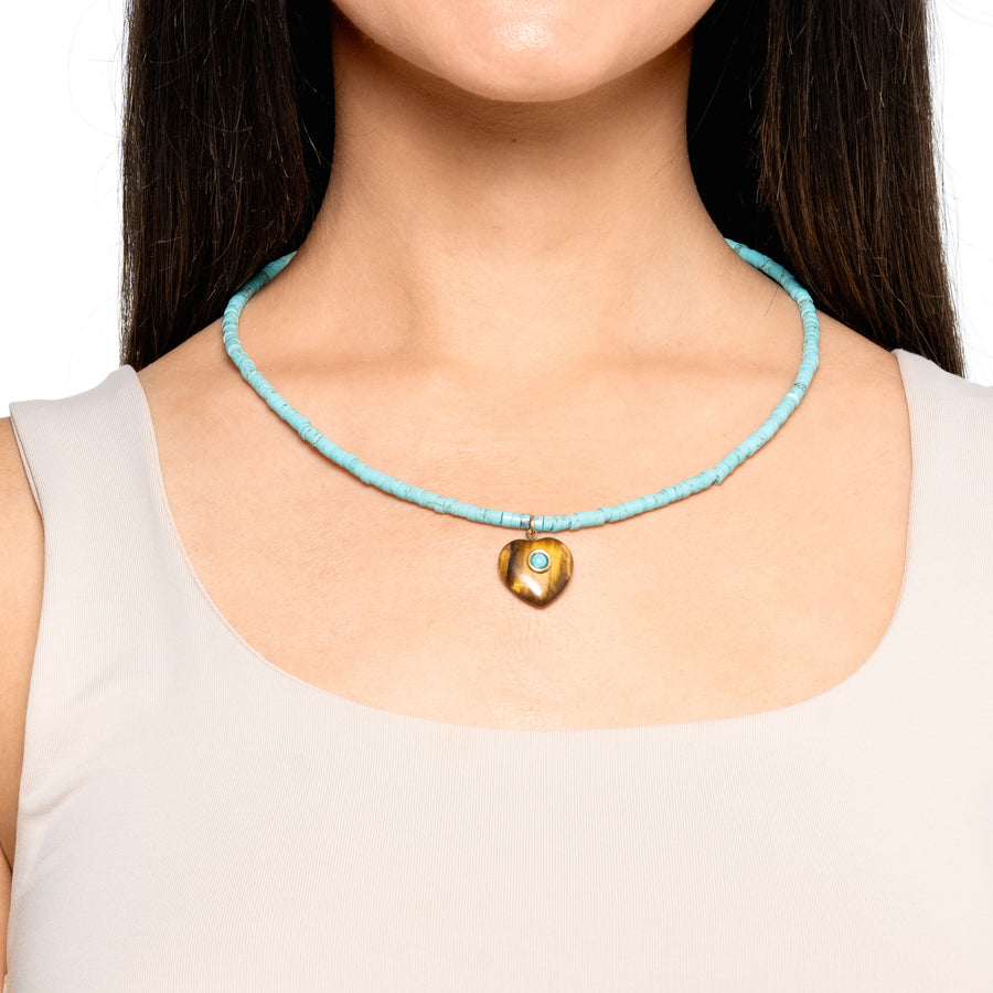 Turquoise Beaded Stone Heart Necklace