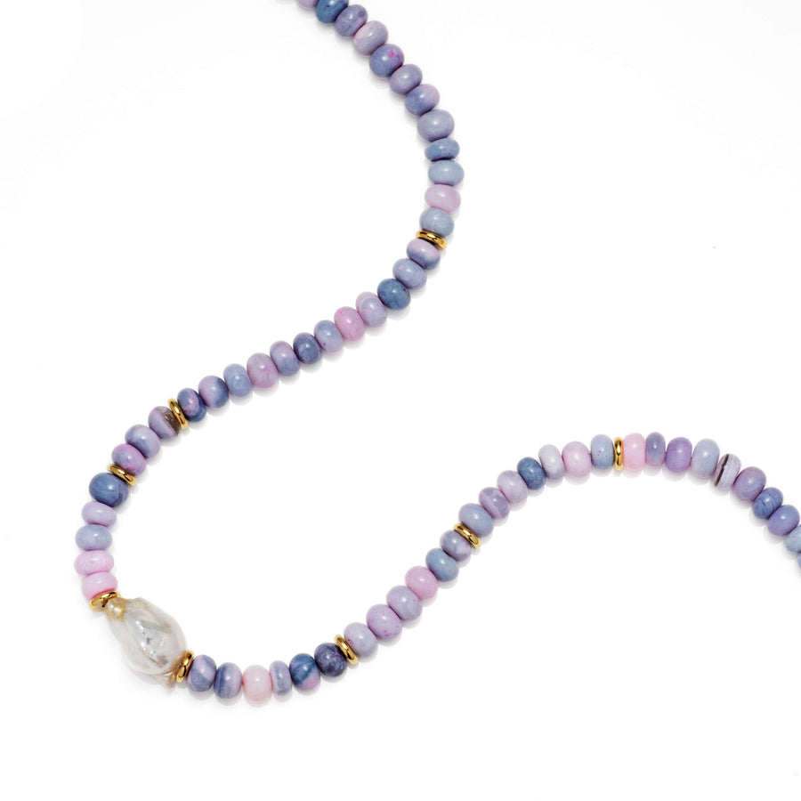 Purple Opal Beaded Baroque Pearl Necklace