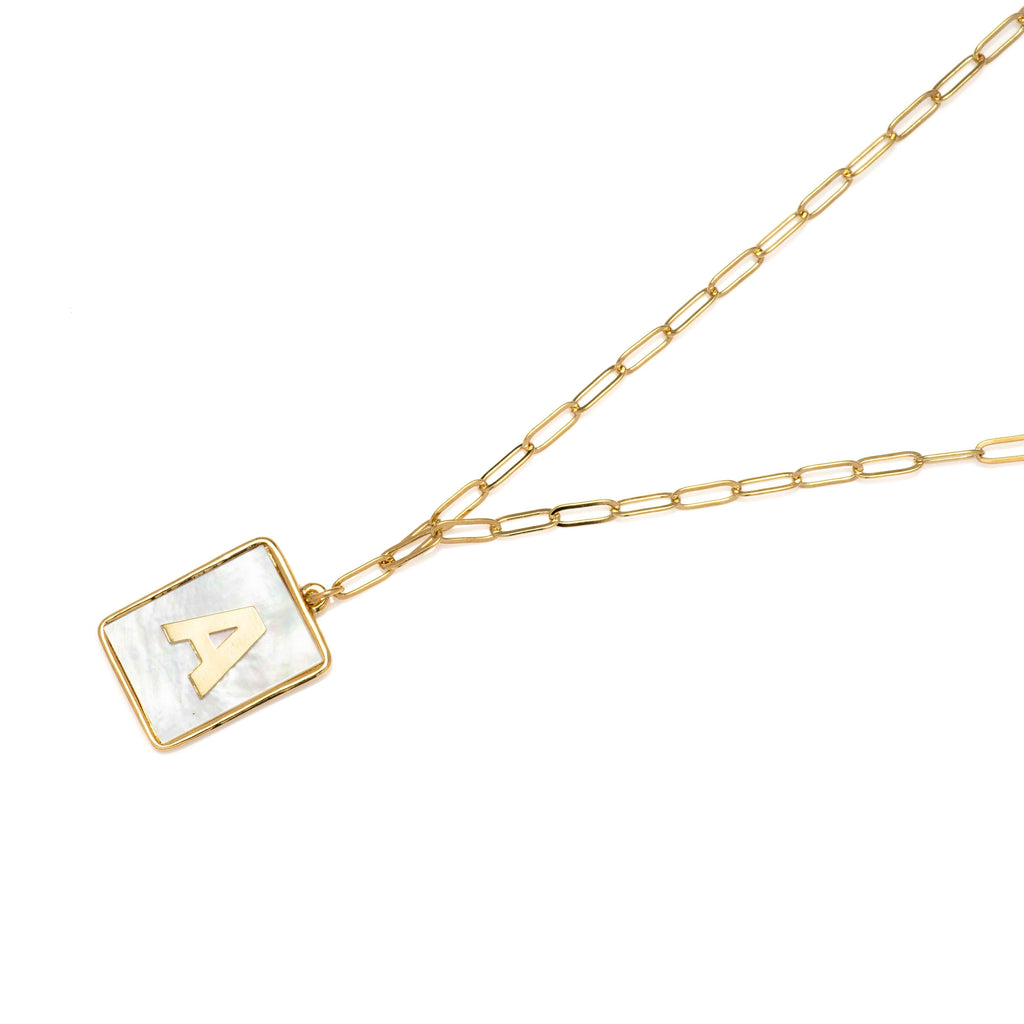 Mother of Pearl Initial Paperclip Necklace